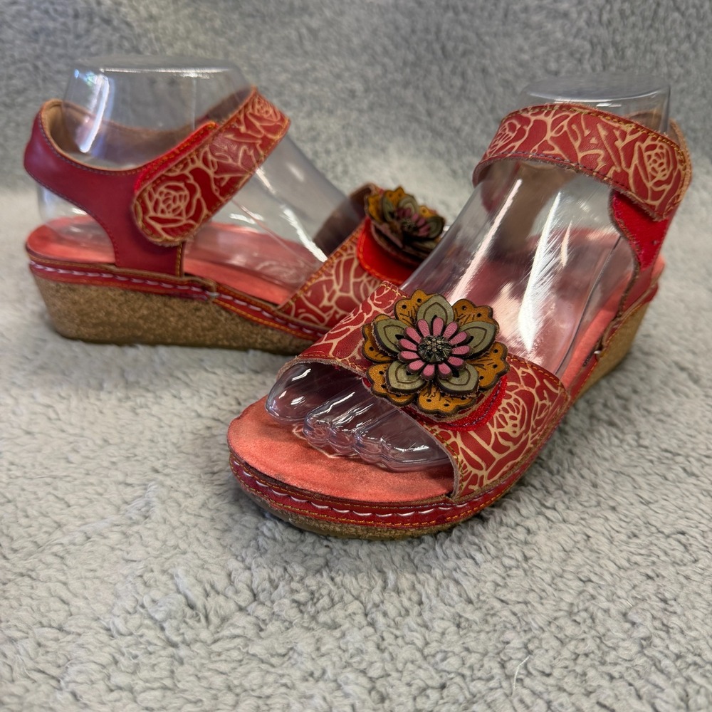 L'Artiste Spring Step Leather Wedge Sandals Cuteness Camel EU37 (6.5-7) A587756